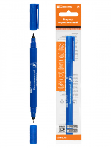 Маркер перманентный двухсторонний 0,4/1 мм, синий (пакет) круглый наконечник TDM (10/600) (SQ0594-0114)