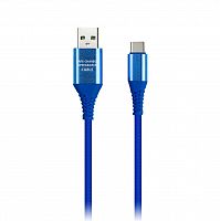 Дата-кабель Smartbuy Type C кабель в рез. оплет. Gear, 1м. мет.након.,<2А, син.(iK-3112ERG blue)/100
