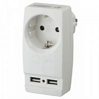 Разветвитель ЭРА SP-1e-USB-W на 1 розетку + 2 USB с заземлением 16А белый (1/10/60) (Б0026332)
