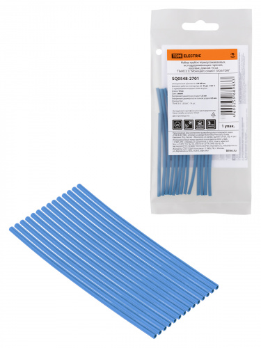 Набор трубок термоусаживаемых, не поддерживающих горение, клеевых, длиной 10 см ТТкНГ(3:1) "Моноцвет, синий 1,5/0,6 TDM" (1/200) (SQ0548-2701)