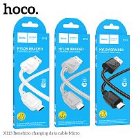 Кабель USB - микро USB HOCO X113 Beneficio, 1.0м, круглый, 2.4А, нейлон, цвет: серый (1/31/310) (6942007646161)