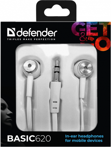 Наушники внутриканальные DEFENDER, Basic 620, вакуумные, шнур 1,1м, белые (1/50) (63625) фото 6