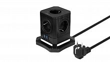 Сетевой фильтр RITMIX RM-352PD Black, 5 розеток, 16А, 4000Вт, 30Вт USB-C + 2х USB-A, кнопка питания, кабель медный 3м, с заземлением (1/22) (80003767)