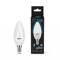 Лампа светодиодная GAUSS Свеча 6.5W 550lm 6500К E14 1/10/100 (103101307)