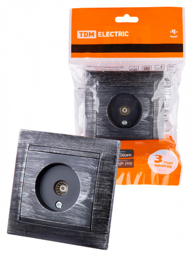 Розетка телевизионная простая (0-2400МГц, "мама") старинное серебро с/у, "Лама" TDM (1/120) (SQ1815-0658)