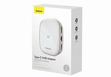 USB-концентратор Baseus, CAHUB-AU02, AC Multifunctional, USB3.0*2+4K HD*1+SD/TF*1+RJ45, цвет: белый (6953156212374)