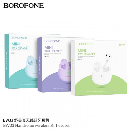 Наушники внутриканальные Borofone BW33, пластик, bluetooth 5.3, микрофон, цвет: фиолетовый (1/22/132) (6941991101335)