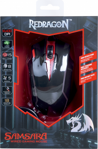 Мышь REDRAGON Samsara, чёрная/красная, USB, игровая (1/40) (70245) фото 6