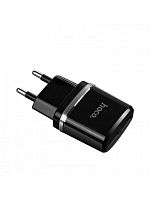 Блок питания сетевой 2 USB HOCO C12, 2400mA, пластик, цвет: чёрный (1/10/100) (6957531063094)