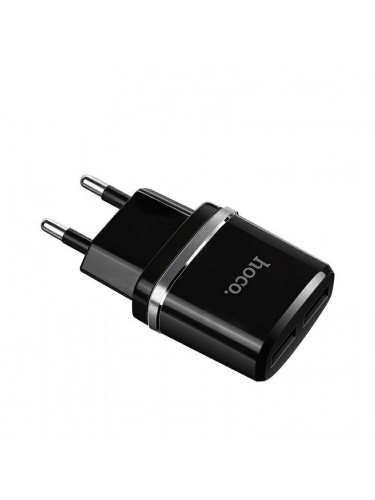 Блок питания сетевой 2 USB HOCO C12, 2400mA, пластик, цвет: чёрный (1/10/100) (6957531063094)