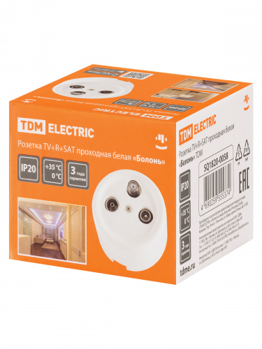 Розетка TDM TV+R+ SAT проходная белая «Болонь» (1/72) (SQ1820-0058) фото 2
