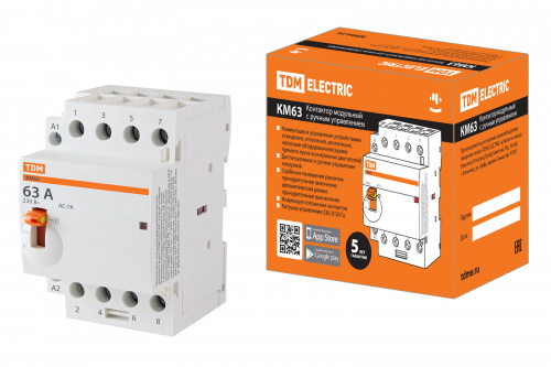 Контактор модульный с ручным управлением КМ63/4-63 4НО 230В АС TDM (1/40) (SQ0213-0107)