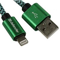 Кабель DEFENDER ACH01-03T PRO USB2.0, зеленый, AM-LightningM, 1m, 2.1A (1/100) (87810)