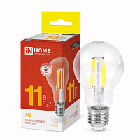 Лампа светодиодная IN HOME филамент A60 11Вт 230В Е27 3000К 1160Лм прозрачная (10/50) (4690612026121)