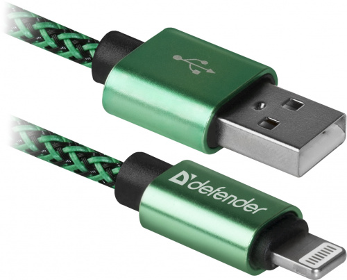 Кабель DEFENDER ACH01-03T PRO USB2.0, зеленый, AM-LightningM, 1m, 2.1A (1/100) (87810) фото 3
