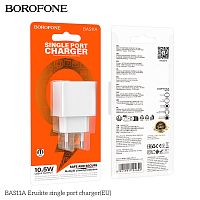 Блок питания сетевой 1 USB Borofone BAS11A Erudite, пластик, 2.1A, цвет: белый (1/76/304) (6941991104602)