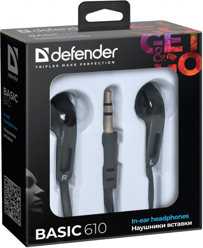 Наушники внутриканальные DEFENDER Basic 610 вакуумные, шнур 1.1 м, черные (1/50) (63610) фото 5