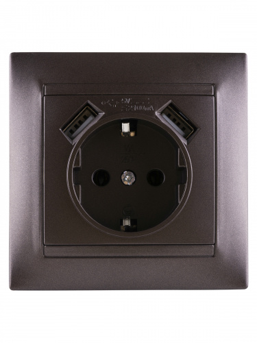 Розетка 2П+З 16А 250В + 2 USB порта 2,1А 5В шоколад , с/у, "Лама" (8/96) TDM (SQ1815-0542) фото 4 Розетка 2П+З 16А 250В + 2 USB порта 2,1А 5В шоколад , с/у, "Лама" (8/96) TDM (SQ1815-0542) фото 4