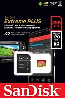 Карта памяти яMicroSDXC  256GB  SanDisk Class 10 Extreme Plus A2 V30 UHS-I U3 (170 Mb/s) +SD адаптер (SDSQXBZ-256G-GN6MA)