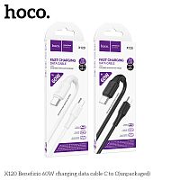 Кабель Type-C - Type-C HOCO X120, 1.0м, круглый, пластик, PD60Вт, цвет: черный упакован (1/420) (6942007658928)