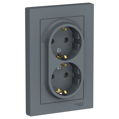 Розетка 2-м С/У ATLASDESIGN 16А IP20 с заземл. в сборе грифель Systeme Electric ATN000724 (1/6/36)