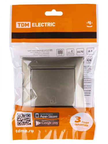 Кнопка звонковая 6А бронза , с/у, "Лама" (10/120) TDM (SQ1815-0708) фото 2