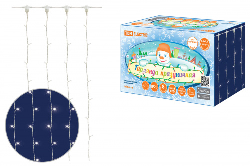 Гирлянда TDM светодиодная "Занавес" 1,5х1,5 м, 168LED, белый, 8 режимов, 250 В, IP20,  (1/1/60) (SQ0361-0069)