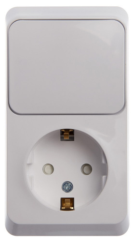 Блок О/У ЭТЮД (1-м розетка с зазем. защ. шторки + 1-кл. выкл.) бел. Systeme Electric BPA16-201B (1/10/80)