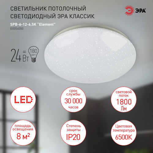 Светильник светодиодный ЭРА потолочный классик без ДУ SPB-6-24-6,5K Element 24Вт 6500K (1/10) (Б0054050) фото 5