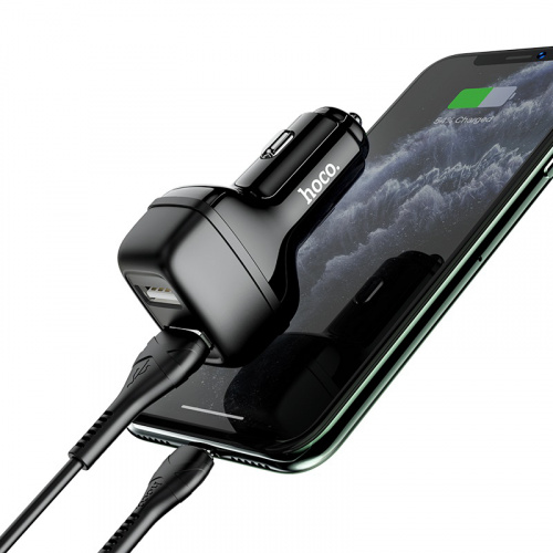 Блок питания автомобильный 2 USB HOCO Z36 Leader, 2400mA, огнестойкий, пластик, чёрный (1/14/140) (6931474727718) фото 6