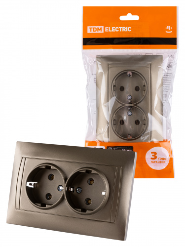 Розетка двойная 2П+З 16А 250В бронза , с/у, "Лама" (6/72) TDM (SQ1815-0725) Розетка двойная 2П+З 16А 250В бронза , с/у, "Лама" (6/72) TDM (SQ1815-0725)
