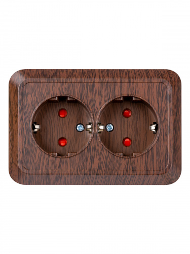 Розетка TDM угловая двойная 2П+3 открытой установки с з/ш IP20 250В 16А бук "Ладога" (6/72) (SQ1801-0343) фото 7