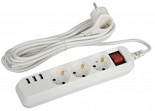 Удлинитель ЭРА U-3es-5m-USB c заземлением с выключателем 3 розетки + 3xUSBA 5м 10А (1/20) (Б0052902)