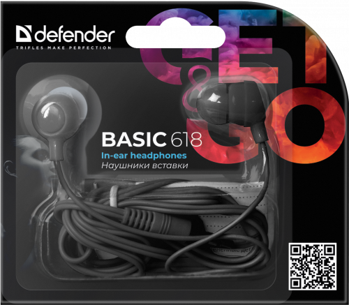 Проводные внутриканальные наушники DEFENDER Basic 618  вакуумные, шнур 1,1 м, черные (1/200) (63618) фото 4