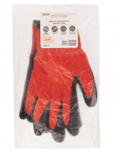 Перчатки полиэфирные "Контакт-Хард", рельефное латексное покрытие, 10, 15 кл., 53-54 г, 1 пара, TDM (1/250) (SQ1016-0309) фото 2