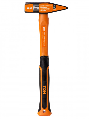 Молоток слесарный, 600 гр, кованый, с усилен. прорезиненной фиберглассовой рукояткой "Алмаз" TDM (1/1/18) (SQ1036-0114) фото 5