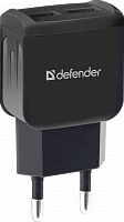 Блок питания сетевой 2 USB DEFENDER EPA-13, черный, 5V/2.1А, пакет (1/50/200) (83840)