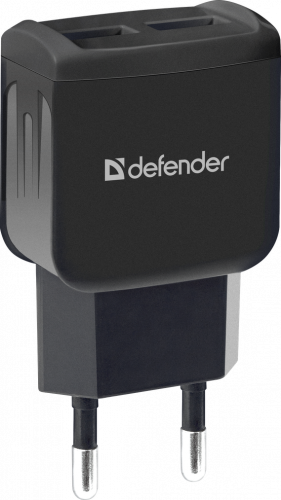 Блок питания сетевой 2 USB DEFENDER EPA-13, черный, 5V/2.1А, пакет (1/50/200) (83840)