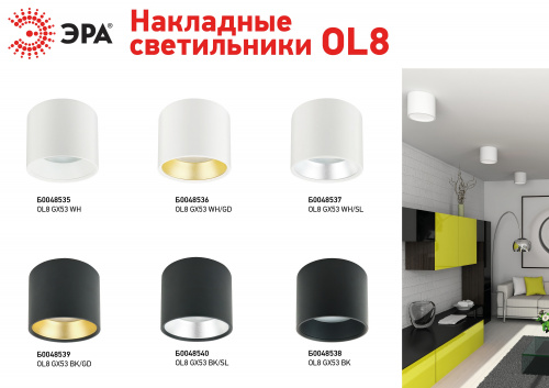 Светильник ЭРА OL8 GX53 BK/SL накладной под лампу GX53 алюминий цвет черный+серебро (40/800) (Б0048540) фото 3
