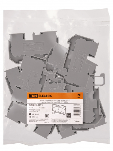 Зажим клеммный безвинтовой ЗКБ быстрого зажима 6 мм2 40А серый (Ph-C PT 6) TDM (10/320) (SQ0822-0171) фото 2