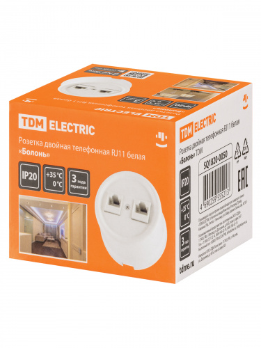 Розетка TDM двойная телефонная RJ11 белая «Болонь» (1/72) (SQ1820-0050) фото 2 Розетка TDM двойная телефонная RJ11 белая «Болонь» (1/72) (SQ1820-0050) фото 2