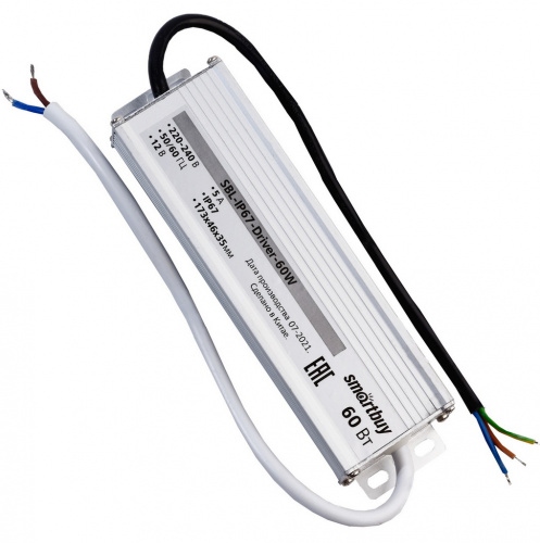 Драйвер SMARTBUY IP67-60W для LED ленты IP67 на 12V 190*49*34 мм (1/50) (SBL-IP67-Driver-60W)
