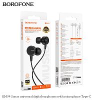Наушники внутриканальные Borofone BM94 Sonar, пластик, микрофон, кнопка ответа, регулятор громкости, Type-C, 1.2 м, цвет: белый (1/420) (6941991115851)
