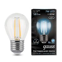 Лампа светодиодная GAUSS Filament Шар 7W 580lm 4100К Е27 1/10/50 (105802207)