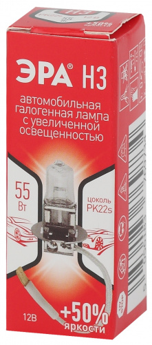 Автолампа ЭРА H3 12V 55W +50% PK22s (лампа головного света, противотуманные огни) (100/800/19200)  (Б0036775) фото 2
