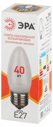 Лампа ЭРА накаливания B36 40Вт Е27 / E27 230В свечка матовая (1/100) (Б0066400) фото 3