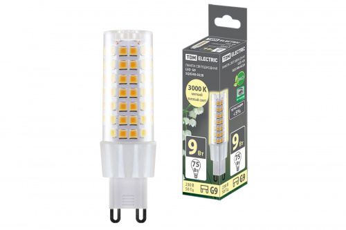 Лампа светодиодная TDM G9-9 Вт-230 В-3000 К, SMD, 21,5x70,5 мм (1/20/500) (SQ0340-0228)