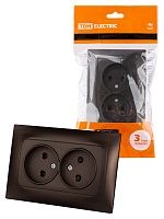 Розетка двойная 2П 10А 250В с защ. шт. шоколад , с/у, "Лама" (7/84) TDM (SQ1815-0512)