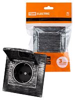 Розетка 2П+З 16А 250В IP44 с защ. шт. с крышкой старинное серебро с/у, "Лама" (1/10) TDM (SQ1815-0655)