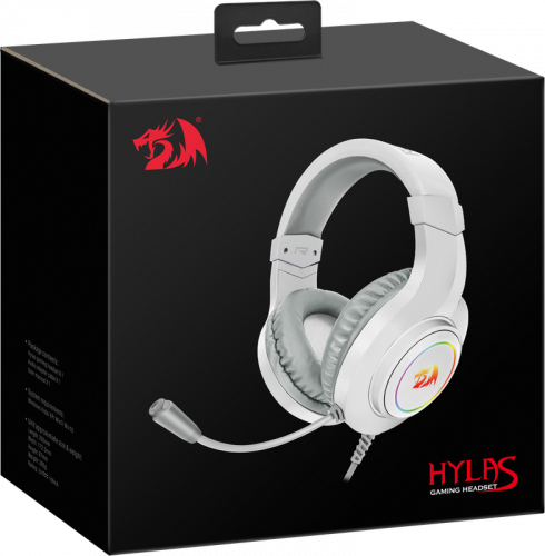 Игровая гарнитура REDRAGON Hylas RGB, 3.5 Jack, белые (1/10) (70840) фото 2